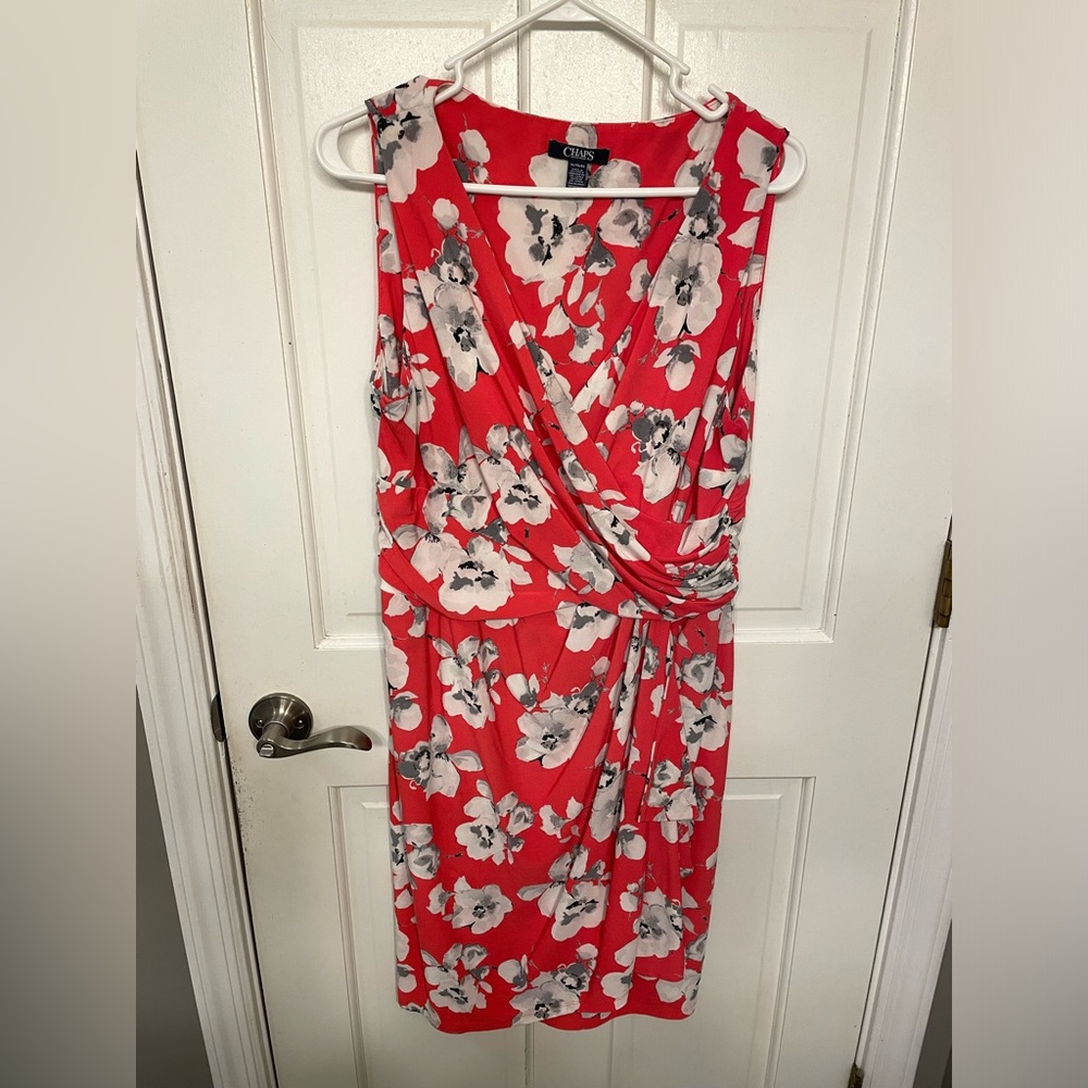 Chaps XL coral floral dress with ruching at waistline